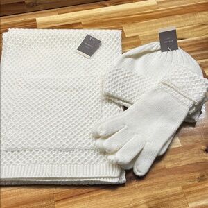 Merona Off White Knit Gloves Hat and Scarf MWT Set